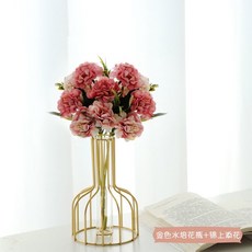 客廳假花仿真花塑料花擺件ins客廳酒櫃餐桌房間鬱金香插花裝飾品 ins日韓風 仿真花擺件 客廳香插花擺件qct6r0, 金色水培花瓶+錦上添花, 1個