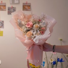 DAY OFF 粉色系永生花乾燥花擴香中型花束：韓式生日禮物首選