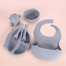 矽膠兒童副餐具8件套 分隔餐盤, 1個