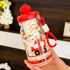 可愛卡通蘋果蓋塑料隨行杯 便攜學生水杯 帶茶隔, XDFFL7866紅色,600ml, 1個, 600ml