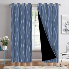 Baocicco 암막 커튼 길이 213.4cm(84인치) 침실용 패널 2개 소음 감소 단열 웨이브 라인 프린트 디자인 거실 도어용 그레이 너비 106.7cm(42인치) x