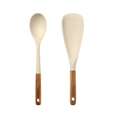트루쿡 이탈리아산 올리브 실리콘 조리도구 2종 세트, 1세트, 베이지, 서빙스푼 + 멀티스푼