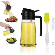 요리용 16온스 유리 오일 분무기 실리콘 브러시와 청소 브러시가 있는 리필 가능한 주방용 병 누수 방지 미세 미스트 디스펜서 블랙