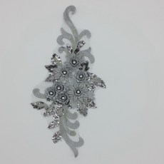 網紗立體刺繡布貼 蕾絲花片裝飾輔料, 1個, 銀色