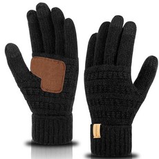 Red 레드ESS 겨울 케이블 니트 장갑 터치 스크린 문자 부드럽고 두꺼운 플리스 안감 따뜻한 손바닥 패치 미끄럼 방지 여성용 블랙. 296090