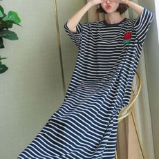 빅사이즈 롱 원피스 반팔 박스핏 잠옷 오버핏 여성파자마