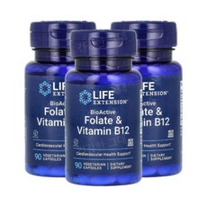 라이프익스텐션 엽산 폴레이트 비타민비 B12 90캡슐 3개 VitaminB12 Folate, 90정