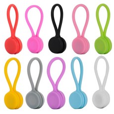Generic 재사용 가능한 마그네틱 실리콘 케이블 타이 10개 - 코드 오거나이저 USB 휴대폰 이어폰 케이블용 강력한 홀더 (10가지 색상 10.9cm(4.3인치)), Generic 재사용 가능한 마그네틱 실리콘 케이블 타