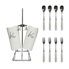 토탈하우스 러브앤아트 티스푼티포크세트 총 11P ( 구성 : 티스푼 4P + 티포크 4P + 티스푼통 2P + 거치대 ) 3403, 1세트