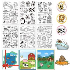 6개 DIY 스크랩북 사진 앨범 장식 카드 제작용 PVC 플라스틱 스탬프 다양한 모양 스탬프 시트 (160x110mm), 혼합색