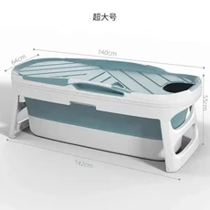 독립형 욕조 대용량 가정용 두꺼운 플라스틱 접이식 실리콘 욕조 커버가있는 성인용 휴대용 욕조, Blue-140cm with Lid