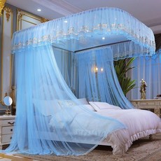 宮廷風公主蚊帳 方形三門落地防蚊帳篷 升級版, 2103天藍 蚊帳+支架,150x200  適合1.5米牀