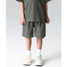 MUSINSA STANDARD KIDS 크링클 원 턱 와이드 밴딩 쇼츠 [카키 그레이] 416827