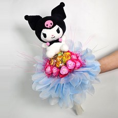 앤드플라워 산리오 쿠로미 시나모롤 마이멜로디 외 3종 인형꽃다발 츄파춥스 졸업식 입학식 학예회꽃다발 사탕부케 사탕꽃다발 화이트데이 크리스마스 선물, 쿠로미 츄파인형꽃다발(블루)