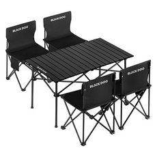 BLACKDOG 고강도 탄소강 경량 접이식 캠핑 테이블 + 의자 4개입 D2550JJ03755, 블랙