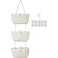 TeoKJ 오버 더 도어 걸이 바구니 버튼 스트랩 3단 직조 면 수납 정리 가방 벽걸이 후크 장식 - 블랙, White, 3 tier+Pearl, 1