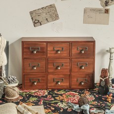 엔틱 원목 9칸 미니 약장 서랍장 데스크테리어 홈카페 자수함 액세서리 보관함 우드 수납함