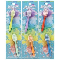 RADIUS Big Kidz Forever Brush 교체 가능한 헤드 만 6세 이상 아동용 BPA 프리 ADA 승인 치아 및 잇몸 성장에 적합 헤드 2개 - 매우 부드, Blue/Coral, Chartreuse/Mint, L