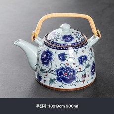 도자기 주전자 티팟 녹차 다도 다관 꽃차 법랑 유럽, 블루 피오니