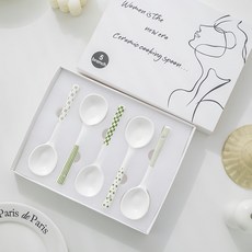 BLOWFISHFUGU 도자기 요거트 스푼 스푼 긴 우동스푼 집들이 수저세트, 녹색, 1세트