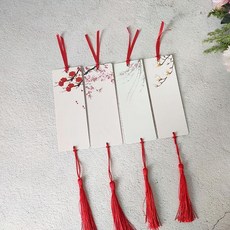 臺灣出貨 創意幼兒園許願卡吊樹卡心願卡懸掛件吊牌兒童開學祝福空白卡片紙, 清新雅緻40張紅色絲帶+流蘇, 1個