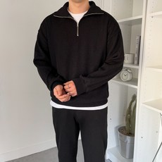 男款大尺碼寬鬆羅紋拉鍊針織衫