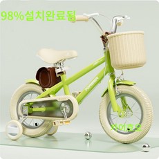 어린이 98%완조립 2-3-6-9세 미니 아동용 네발자전거 12인치 14인치 16인치 18인치 외발지지대 증정, 14인치그린(90-105cm), 1개, 105cm