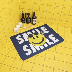 84*84 第3代可水洗浴室廚房矽藻土腳踏墊, 微笑(海軍藍), 1個