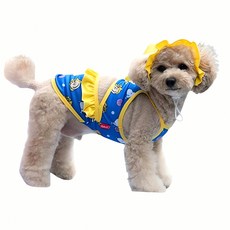 강아지 레쉬가드 모자 세트 블루 애완견 여름 복 수영모 햇 얼음 조끼 햇볕 차단 맞춤