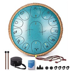 Steel Tongue Drum 12 Mallets Pan 432hz Children Inches Bag Carry with for Hand Major Book Notes Hand, Malachitegreen, 12INCH, 1개