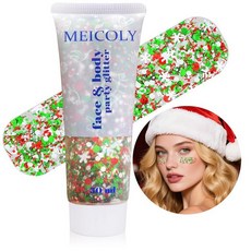 MEICOLY 골드 및 그린 페이스 바디 헤어 글리터, 16)크리스마스 글리터, 1