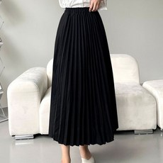 허리 밴딩 플리츠 롱 스커트 실크안감 루즈핏 봄가을