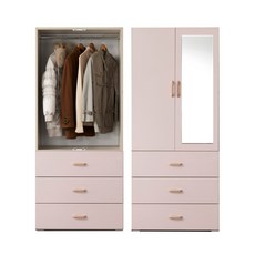 [케이컴퍼니본사] LPM 이음3서랍거울옷장, 핑크