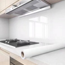 加厚大理石廚房防水防油貼紙 櫥櫃翻新 自黏牆紙 爐台耐高溫檯面壁紙, 1個, 純白色,60cm寬X10m長