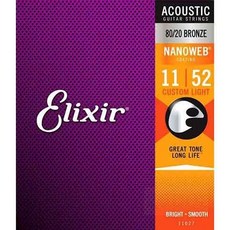 Elixir 民謠吉他弦 11102 NANOWEB 80/20 BRONZE 薄膜黃銅弦, 1個, 11027-黃銅-NANO(11-52)