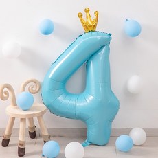 대형 은박 왕관 숫자풍선, 1개, 하늘 4 1개, 하늘 4