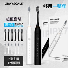 GRAYSCALE 電動牙刷 雙主機 超值套裝, 珍珠白, 1套, 標配4刷頭
