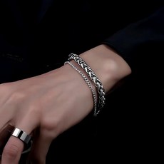 남성 빈티지 써지컬 레이어드 두줄 체인 팔찌 A1522