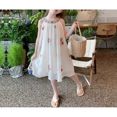 해피유통어린이 꽃자수 민소매 원피스 캐주얼 상큼한 스타일14세 이상 XG03