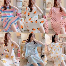 롱 원피스 반팔 잠옷 면 파자마 임산부 홈웨어 실내복원피스