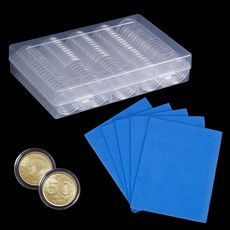 WINDAWNKE 100 PCS 30mm 플라스틱 동전 캡슐 홀더 폼 개스킷 및 보관 상자가 포함된 5가지 크기1720252730mm 원형 수집 용품다크 블루, Black