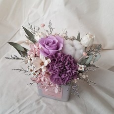 flower&hous Love媽咪母親節康乃馨永生玫瑰迷你盆花，法國薰衣紫乾燥花，全台宅配母親節禮物, 奶油珍珠粉,盆花+禮盒