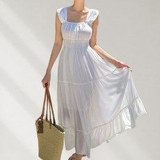 44~66/자체제작 비키비키 아리아나 원피스 맥시 롱 캉캉 루즈핏 체형커버 셀프웨딩 브라이덜샤워 민소매 여름 휴양지룩 바캉스 비치웨어