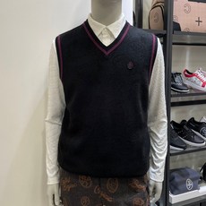 까스텔바작 골프 남성 * 25년 신상품(양말증정) * 브이넥 엠블럼 패턴 자카드 니트 베스트 블랙 BGEFSV001 BK