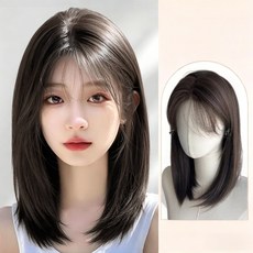 믹스알리 전체 가발 쇄골 통가발 여성 자연스러운 팔자 앞머리 단발헤어스타일 40cm, 1개, 02 흑갈색