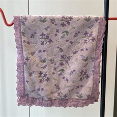 浴巾女ins高顏值蕾絲質感刺繡洗澡浴袍可穿家用情侶浴袍吸水速乾, 1個, 小碎花花邊毛巾 紫色