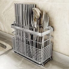 일상플랜 물빠짐 304스텐 3구 수저통, 1개, 실버