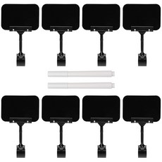 집게형 블랙보드 가격표 블랙 가격표시판 슈퍼 시장 가격 표시판 재고 표시용 라벨 마커펜 세트, 블랙 가격표시판 8개+화이트 마커펜 2개