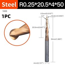 볼 노즈 엔드 밀 나선형 테이퍼 조각 비트 초경 밀링 커터 우드 라우터, 1개, 11. 1839