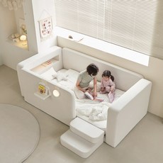 퍼니코 키노 데이베드 아쿠아텍스 패브릭 아기침대 프레임 SS + 25cm 텐셀 포켓 필로우탑 매트리스 포함, 소프트 아이보리(안전가드 포함)